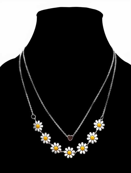 Beautiful Golden Daisy Heart Two-Layered Necklace For Women & Girls for all occasions